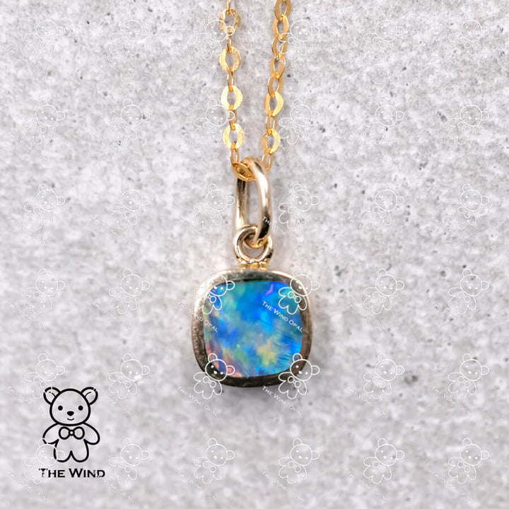 Minimalist Square Australian Doublet Opal Pendant Necklace-2