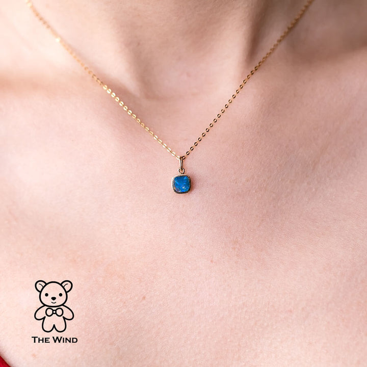 Minimalist Square Australian Doublet Opal Pendant Necklace-3