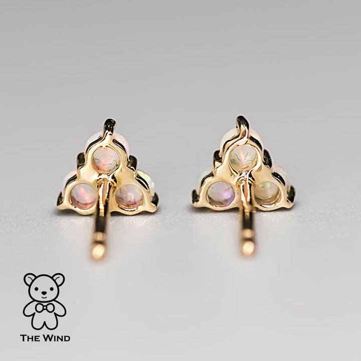 Minimalist Three Stone Australian Solid Opal Stud Earrings-3