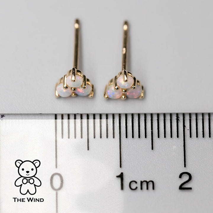Minimalist Three Stone Australian Solid Opal Stud Earrings-5