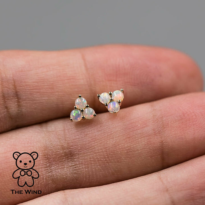 Minimalist Three Stone Australian Solid Opal Stud Earrings-6