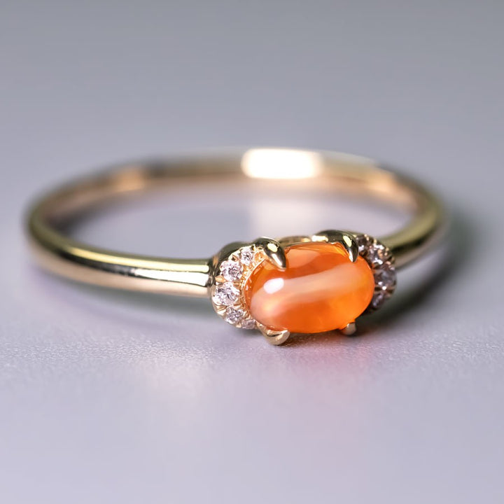 Minimalist Fire Opal Diamond Ring
