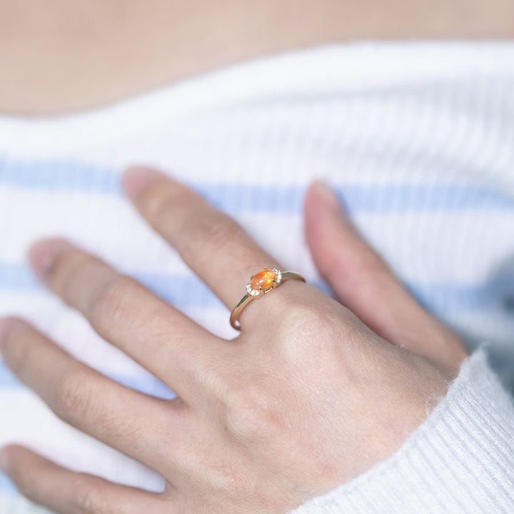 Minimalist Fire Opal Diamond Ring