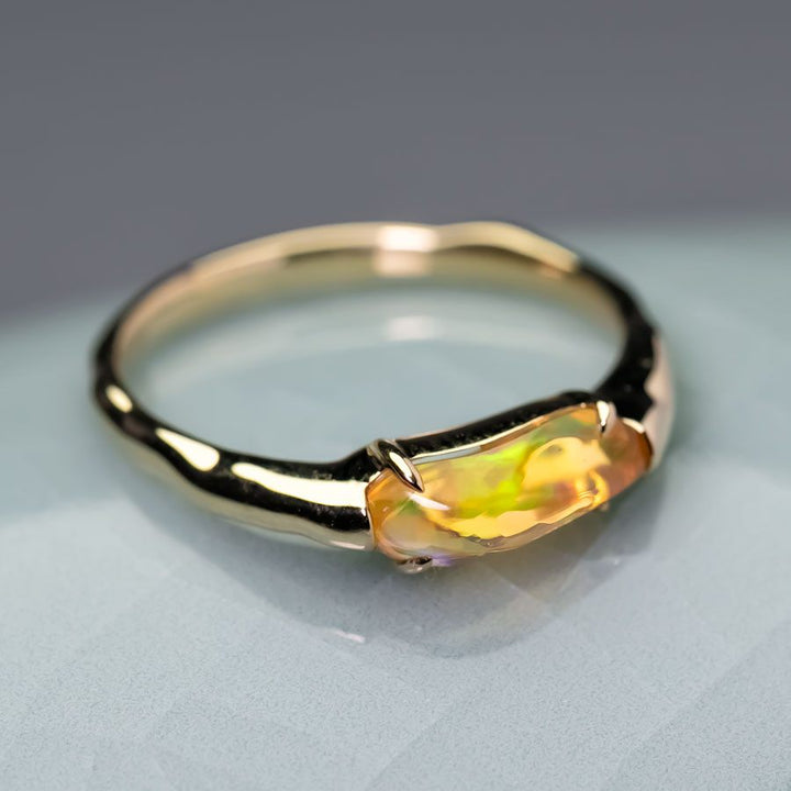 Minimalist Fire Opal Engagement Band