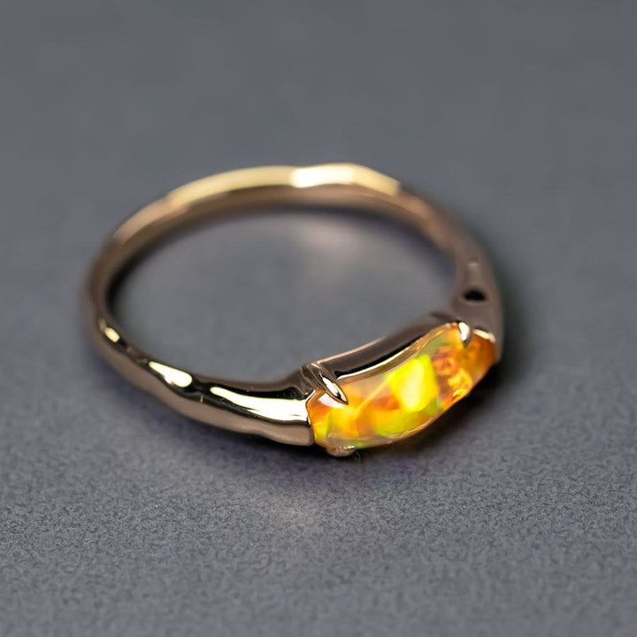 Minimalist Fire Opal Engagement Band