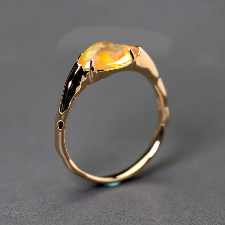 Minimalist Fire Opal Engagement Band