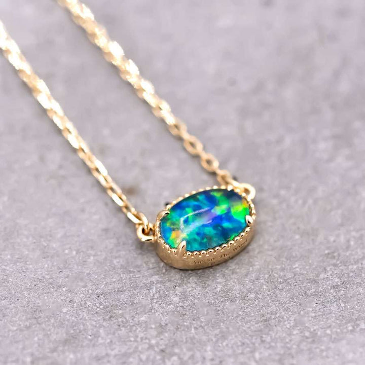 Minimalist Oval Shaped Triplet Opal Necklace
