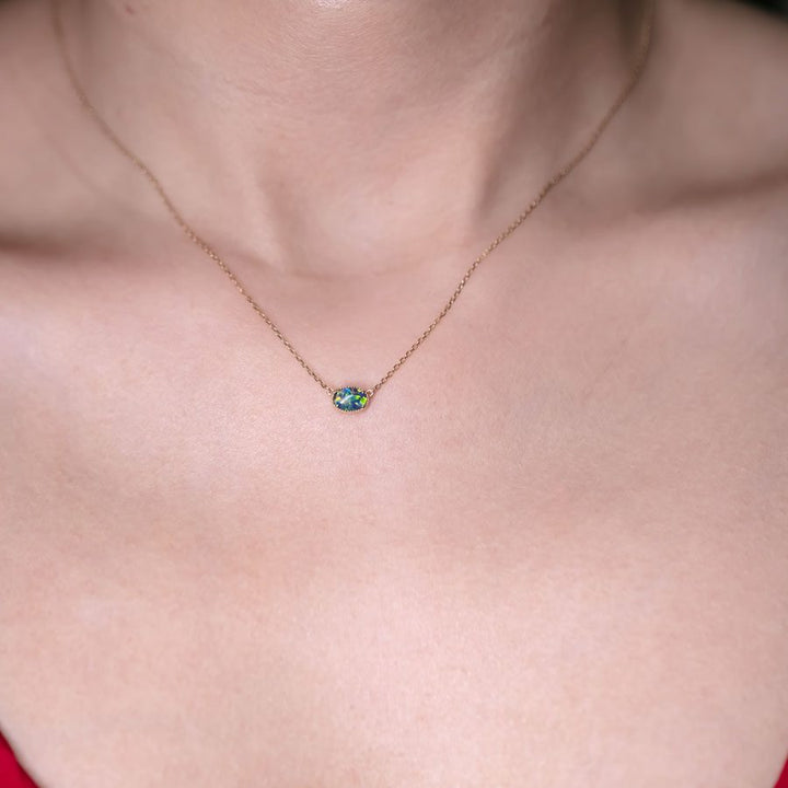 Minimalist Oval Shaped Triplet Opal Necklace