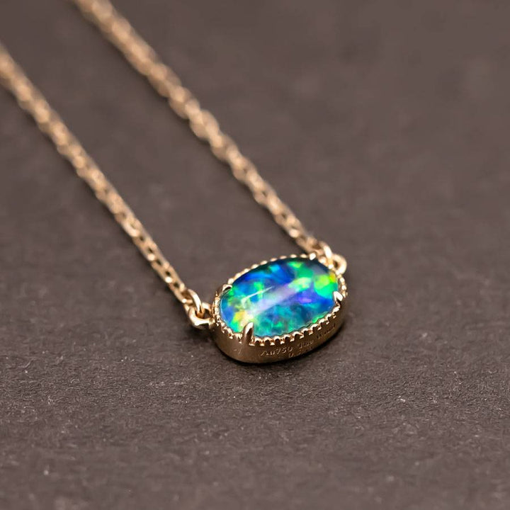 Minimalist Oval Shaped Triplet Opal Necklace