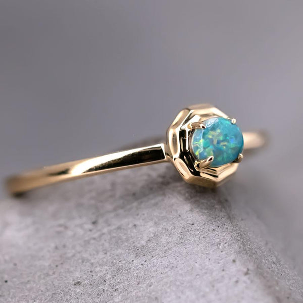 Minimalist Round Black Opal Wedding Band