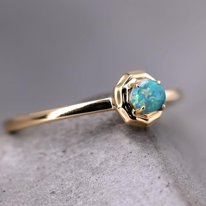 Minimalist Round Black Opal Wedding Band