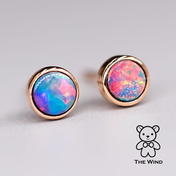 Minimalist Round Doublet Opal Stud Earrings