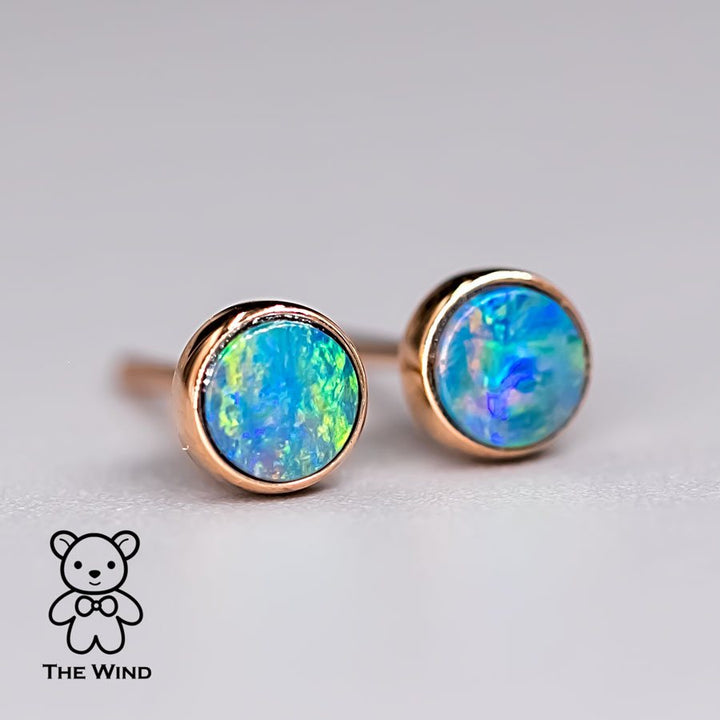 Minimalist Round Doublet Opal Stud Earrings