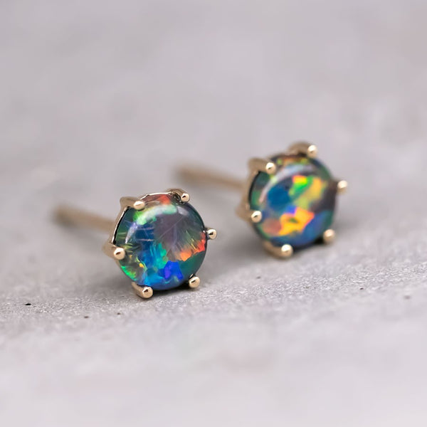 Minimalist Six Prong Triplet Opal Stud Earrings