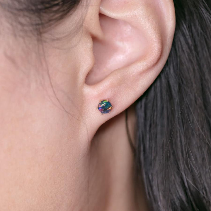 Minimalist Six Prong Triplet Opal Stud Earrings