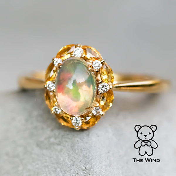 Moonlight Fire Opal Yellow Sapphire Diamond Engagement Ring-1