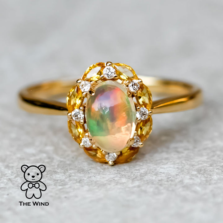 Moonlight Fire Opal Yellow Sapphire Diamond Engagement Ring-2