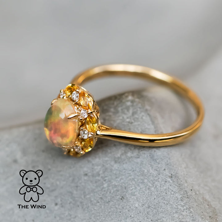 Moonlight Fire Opal Yellow Sapphire Diamond Engagement Ring-3