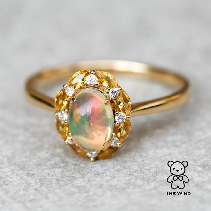 Moonlight Fire Opal Yellow Sapphire Diamond Engagement Ring-4