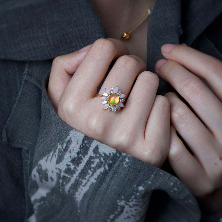 My Shining Star - 1.69ct Fire Opal Marquise Cut Diamond Engagement Ring