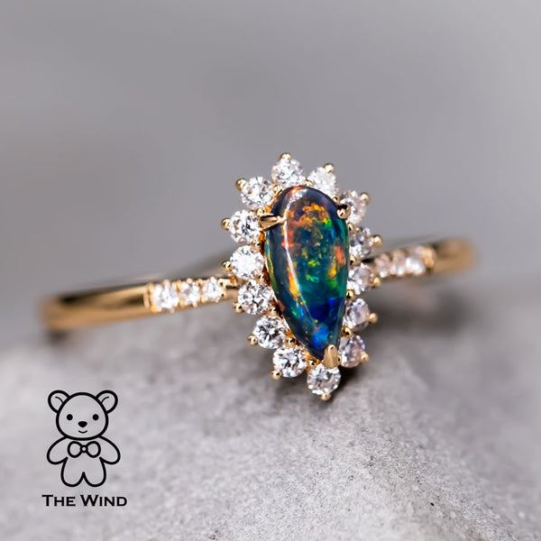 N1 Australian Black Opal & Halo Diamond Engagement Ring-1