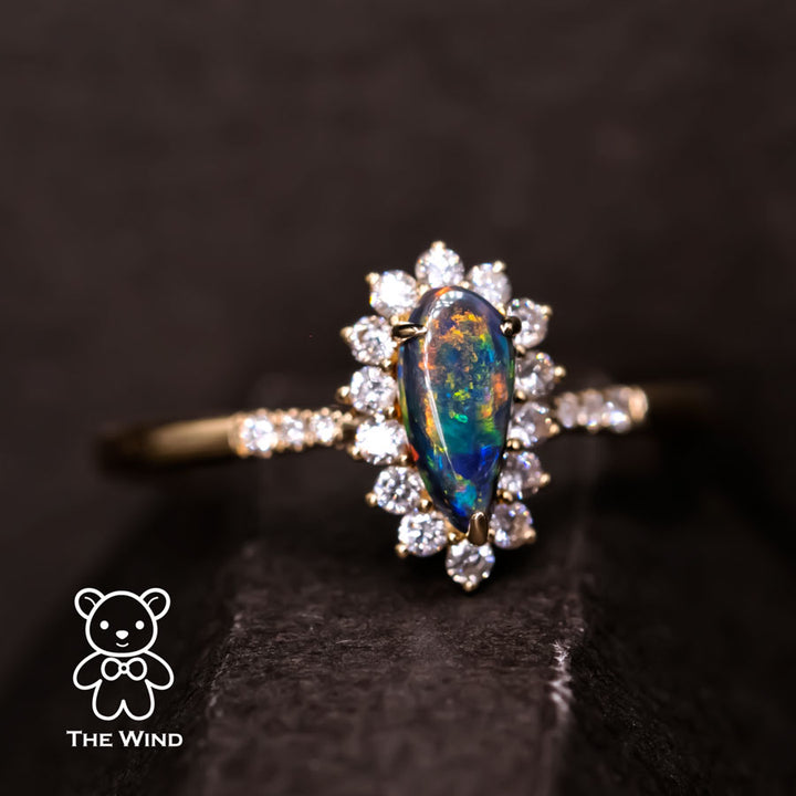 N1 Australian Black Opal & Halo Diamond Engagement Ring-2