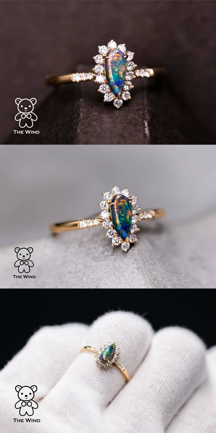 N1 Australian Black Opal & Halo Diamond Engagement Ring-6