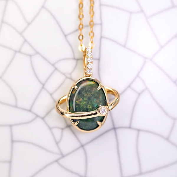 N1 Black Opal & Diamond Earth Noon Necklace