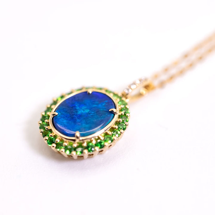 N1 Black Opal Halo Tsavorite Diamond Necklace