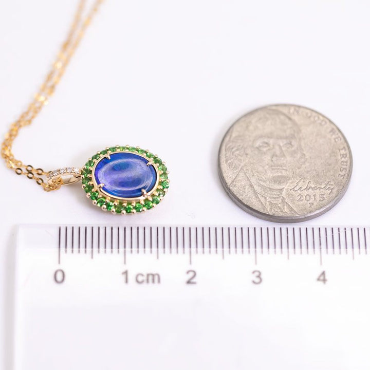N1 Black Opal Halo Tsavorite Diamond Necklace