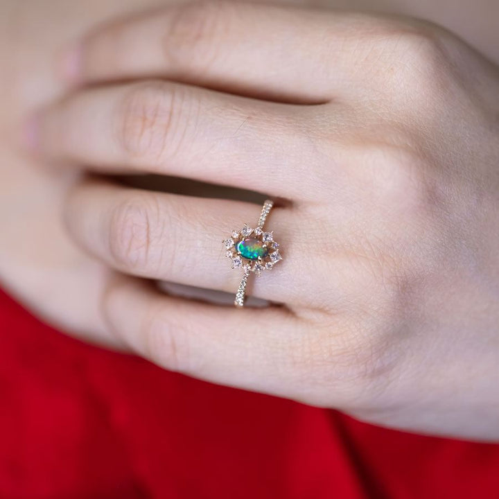 N1 Black Opal  Princess Diamond Halo Engagement Ring