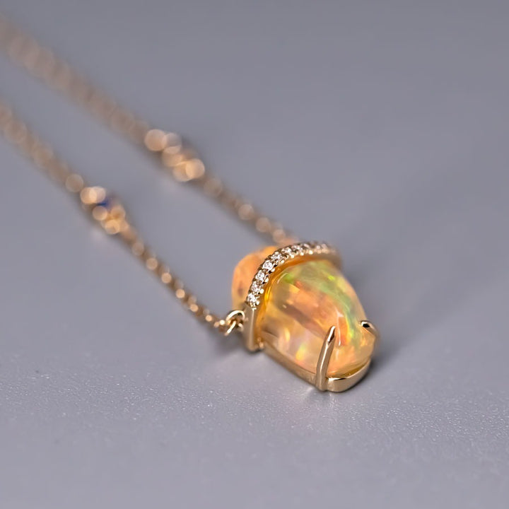 One-of-Kind Fire Opal Diamond Sapphire Necklace