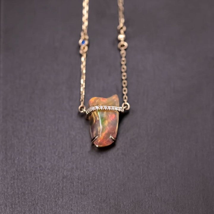 One-of-Kind Fire Opal Diamond Sapphire Necklace