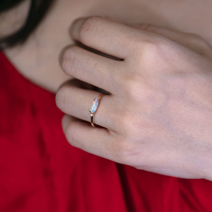 Opal Fossil Shell Diamond Engagement Ring