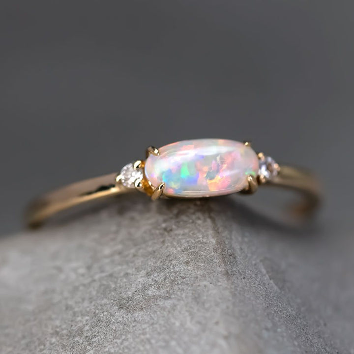 Opal Fossil Shell Diamond Engagement Ring