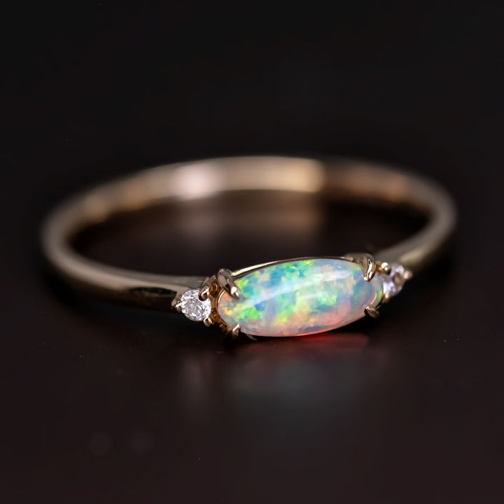 Opal Fossil Shell Diamond Engagement Ring