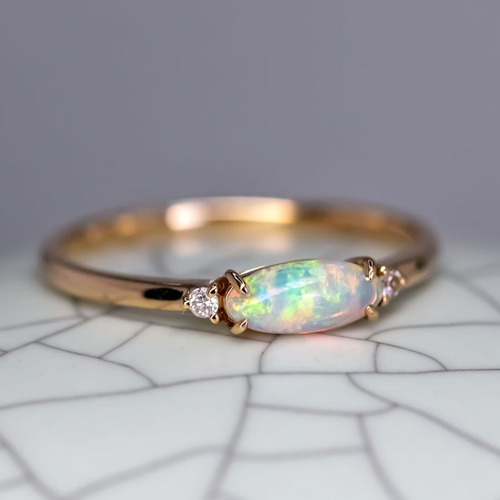 Opal Fossil Shell Diamond Engagement Ring