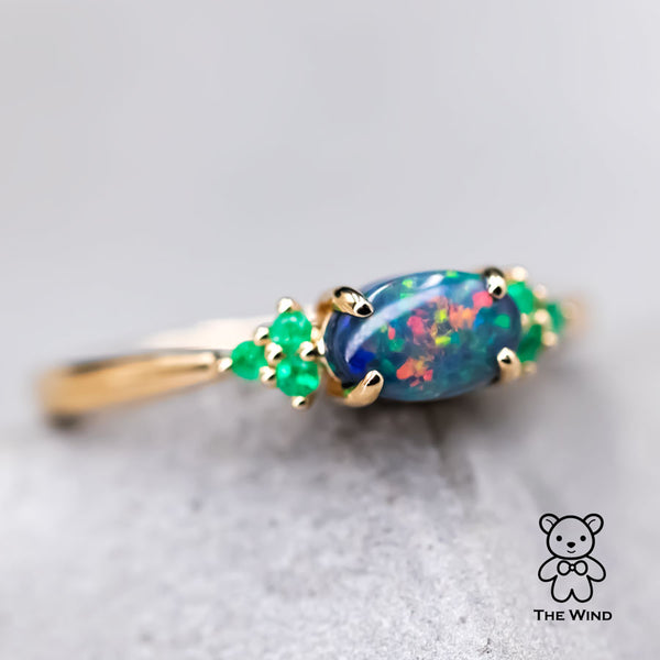 Black Opal Tsavorite Engagement Ring