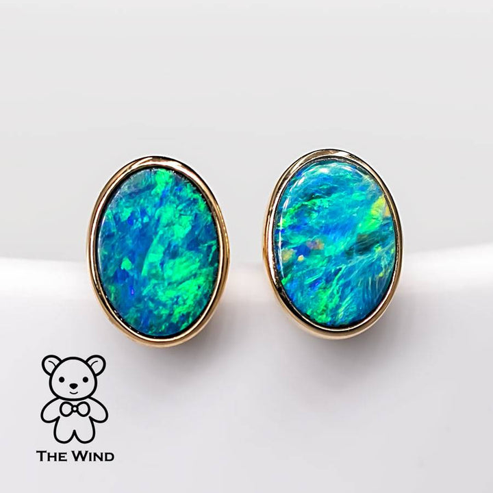 Minimalist Australian Doublet Opal Earrings