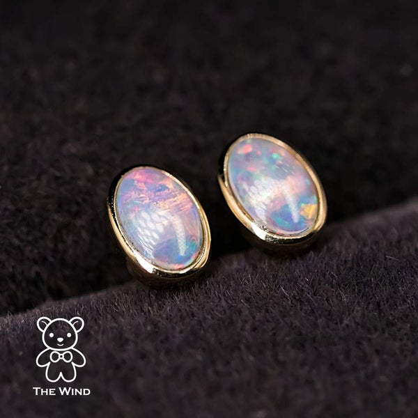 Oval Shaped Solid Opal Stud Earrings