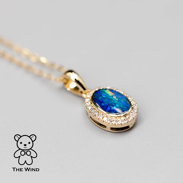 Oval Shaped Australian Doublet Opal Diamond Pendant Necklace-1