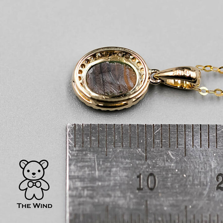 Oval Shaped Australian Doublet Opal Diamond Pendant Necklace-4