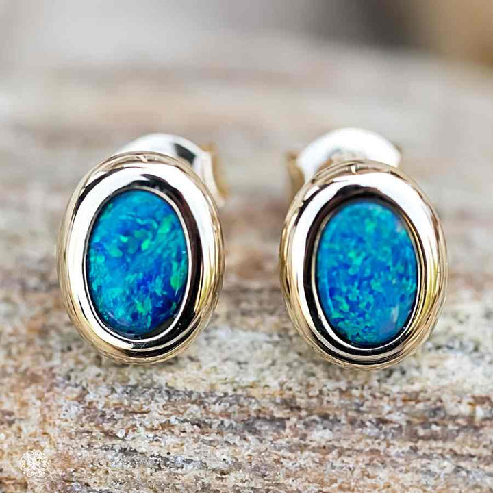 Oval Doublet Opal Stud Earrings