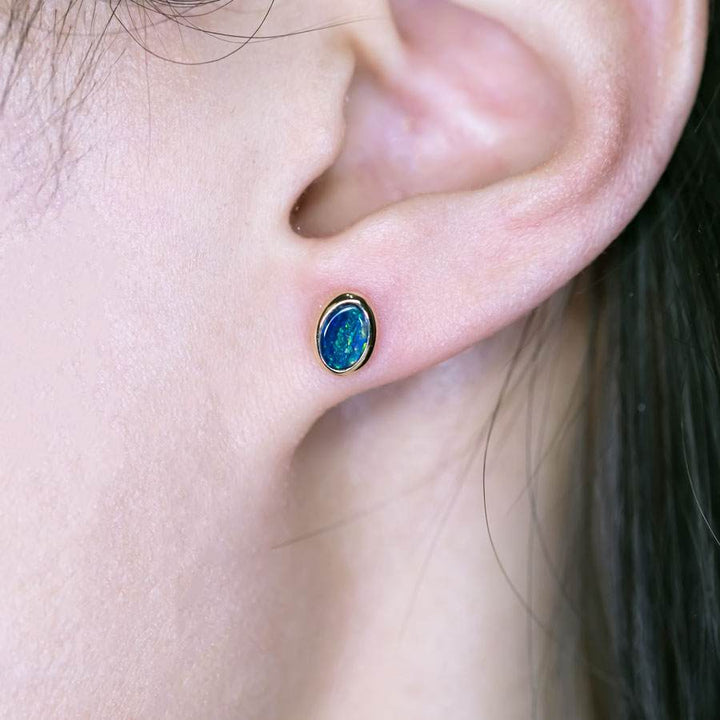 Oval Doublet Opal Stud Earrings