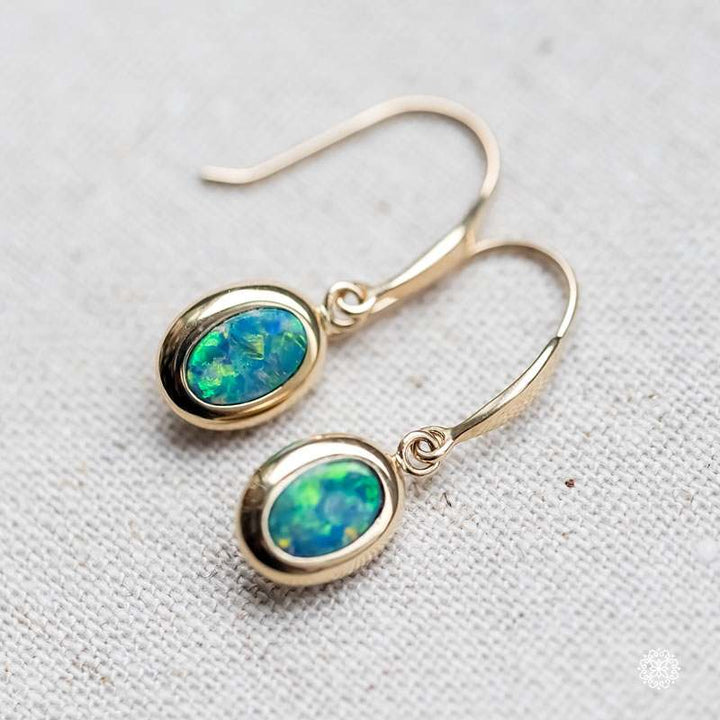 Oval Opal Drop Earrings