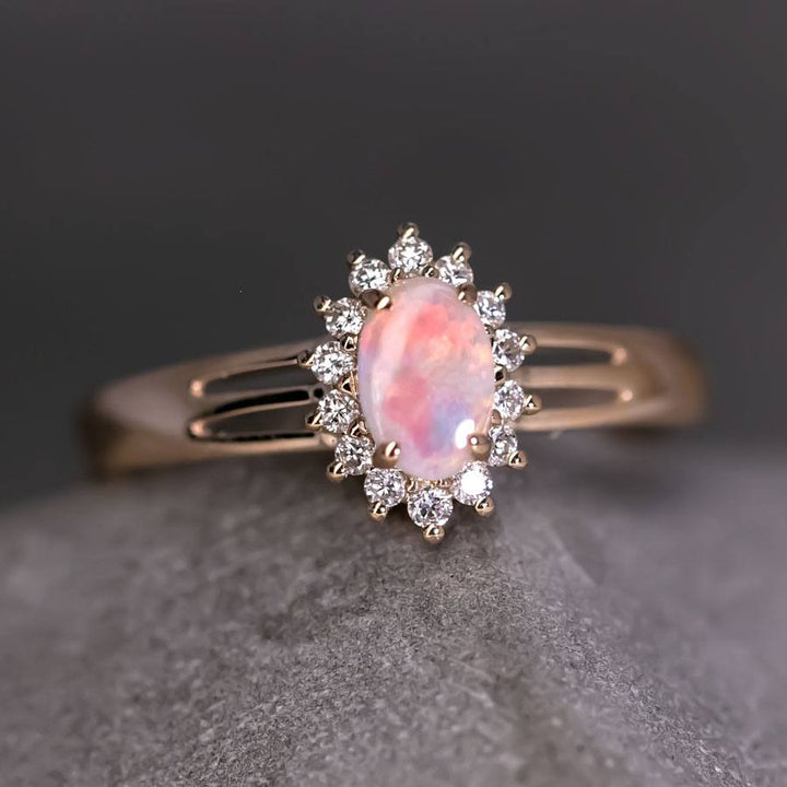 Oval Shaped Opal Diamond Engagement Ring