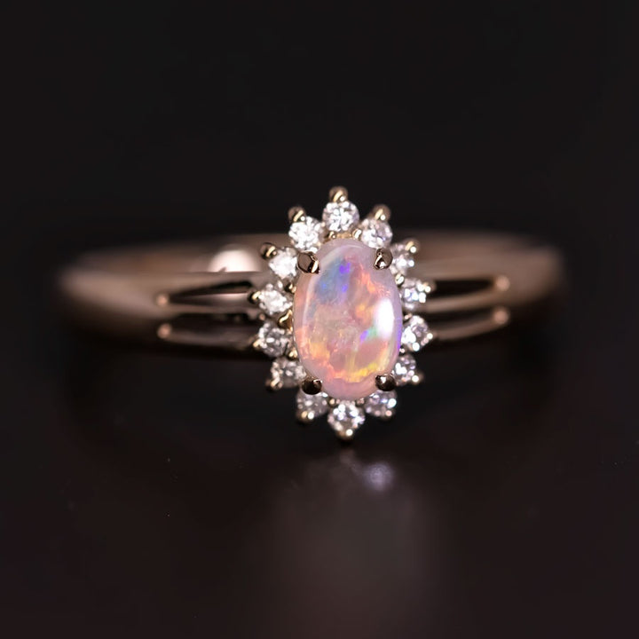 Oval Shaped Opal Diamond Engagement Ring