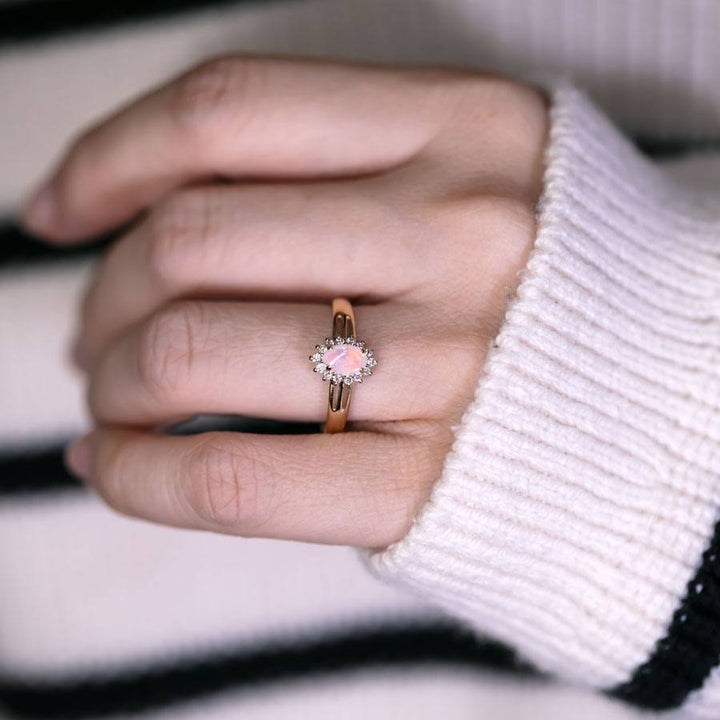 Oval Shaped Opal Diamond Engagement Ring