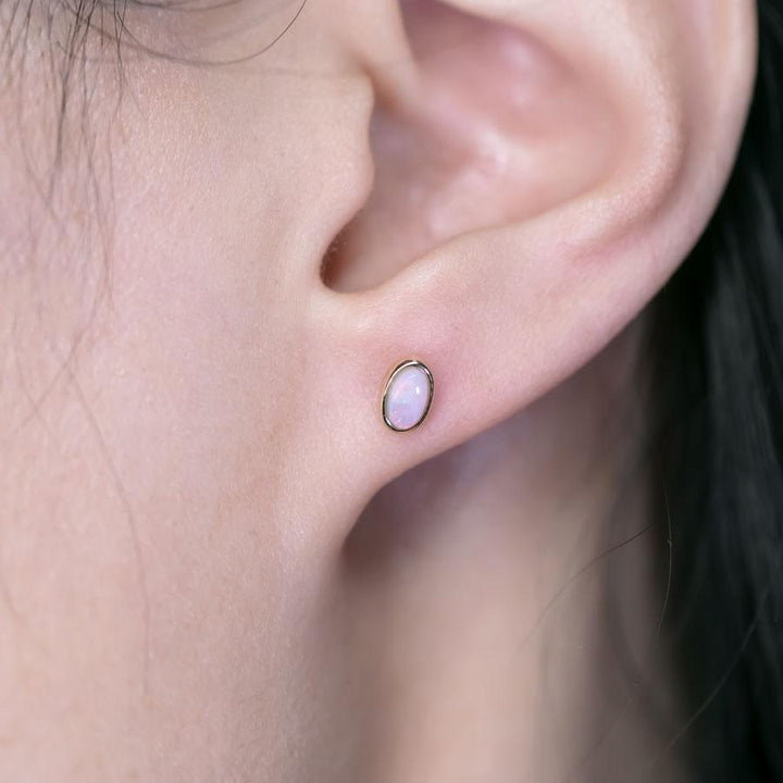 Oval Shaped Solid Opal Stud Earrings