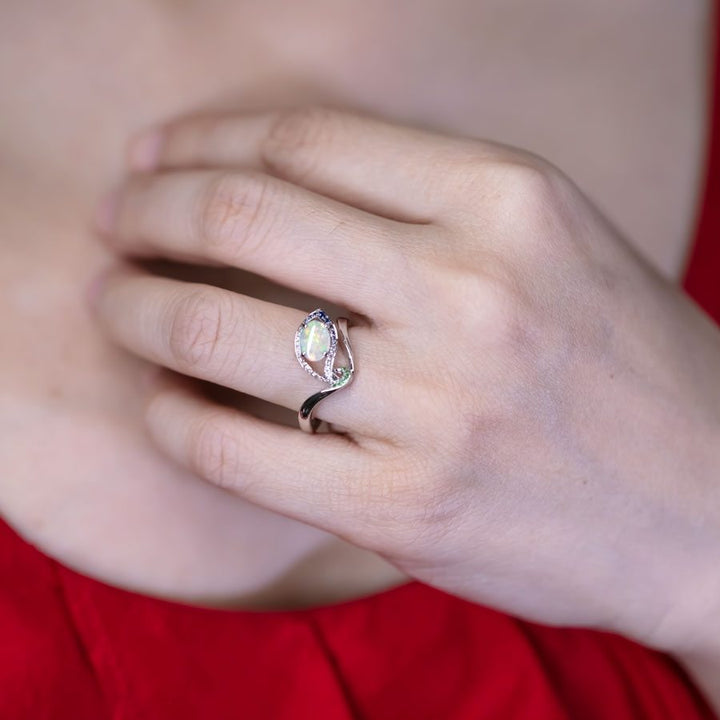 Peacock Dream - Opal Diamond Engagement Ring
